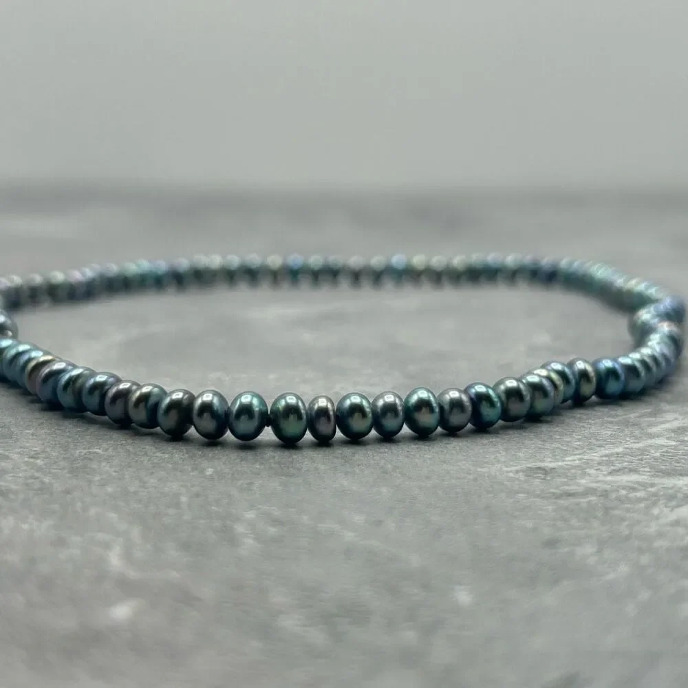 NWOT Natural Real Fresh Water Womens Blue Purple Pearl Bead Necklace 17.5 in
